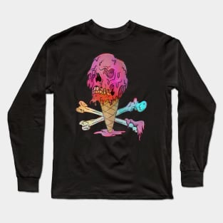 Dripping Ice Cream Cone Melting Skull Long Sleeve T-Shirt